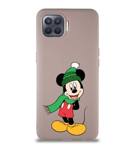 Oppo Reno 4 Lite Soft Premier Kapak Mickey Mouse-G Tasarımlı Silikon Kılıf - Pudra (Şeffaf)