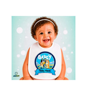 Kişiye Özel Bluey Keten Bebek Mama Önlüğü – Yumuşak, Emici, Yıkanabilir, Özel Tasarım P077