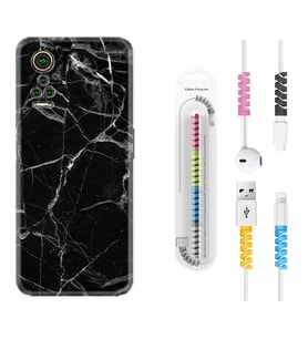 General Mobile GM 21 Pro GM 22 Pro Plus Kılıf Kablo Koruma Spiral Silikon Fragile Black Mermer 1378