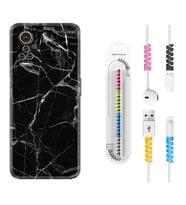 General Mobile GM 21 Pro GM 22 Pro Plus Kılıf Kablo Koruma Spiral Silikon Fragile Black Mermer 1378