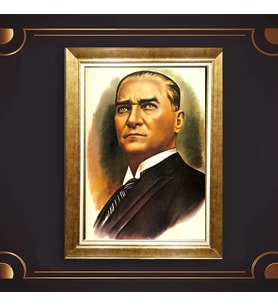 Altın Varaklı Çerçeveli Paspartulu Atatürk Tablo DC0625 (Gold)