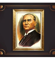 Altın Varaklı Çerçeveli Paspartulu Atatürk Tablo DC0625 (Gold)