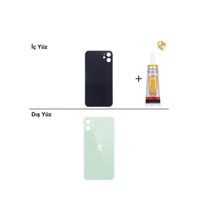 iPhone 11 Yeşil Arka Kapak Arka Cam Batarya Kapağı Lazer Kesim Kapak Pil Kapağı + B-7000 Yapıştırıcı