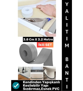 #BantSeti Mutfak Lavabo Pencere Sızdırmaz Kenar Yalıtım Bandı Çok Şık Beyaz-Gri 3.2 Metre İkili Set