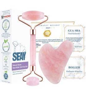 Pembe Kuvars Quartz Face Roller & Guasha Yüz Masaj Aleti Takımı Masaj Taşı Doğaltaş Premium