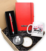 Kişiye Özel Mimar Kupa & Kırmızı Mimar Kalemi & Kırmızı Defter & Metal Mimar Mum Hediye Seti