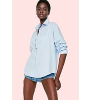 Kadın Oversize Pamuklu Dokuma Gömlek Basic Kalıp Günlük Kullanım İçin Yaz Aylarının Vazgeçilmezi (Açık Mavi)