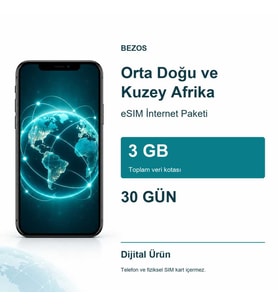 Orta Doğu ve Kuzey Afrika eSIM İnternet Paketi 3 GB 30 Gün