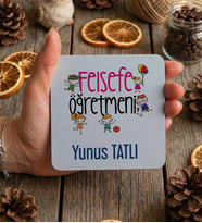 Kişiye Özel Felsefe Öğretmeni Bardak Altlığı Öğretmenler Günü Hediyesi (Beyaz)