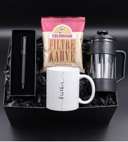 Kişiye Özel Siyah Mat Roller Kalem & Siyah French Press & Brother Kupa & Colombian Taze Filtre Kahve Hediye Seti