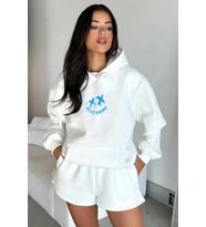 Unisex Kapüşonlu Sweatshirt - Relax Baskılı Oversize Hoodie (Beyaz)