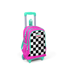 Coral High Kids Açık Pembe Dama Desenli Işıklı Tekerlekli İki Bölmeli Çekçekli Sırt Çantası 23901
