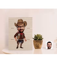 BK Gift Kişiye Özel Kovboy Karikatürlü Otantik Masaüstü Ahşap Palet Çerçeve (Beyaz)