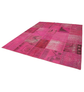 Pembe Halı Bohem Stil Eskitme Görünümlü El Dokuma Salon Halısı Yatak Odası Vintage Patchwork