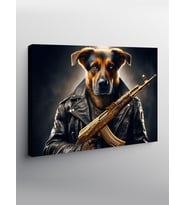 Kanvas Tablo Silahlı Köpek Figürü