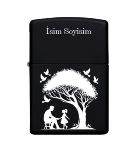 Baba ve Kızı Desenli Kişiye Özel İsimli Benzinli Siyah Metal Çakmak