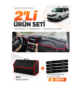 e-biz FİAT DOBLO (2007-2015) AİRBAGLİ BÜYÜK EKRAN Torpido + Deri Çanta - Siyah-Kırmızı - FI022