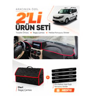 e-biz FİAT DOBLO (2007-2015) AİRBAGLİ BÜYÜK EKRAN Torpido + Deri Çanta - Siyah-Kırmızı - FI022