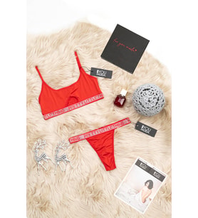 2'li Taşlı Bralet Slip Kırmızı Takım