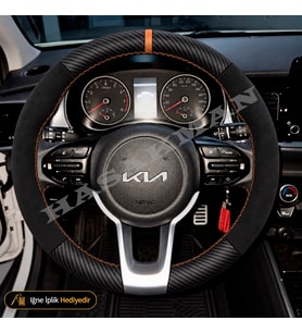 Kia Rio Dikme Direksiyon Kılıfı Alcantara Süet Mat Karbon Taba Yüzük ve Dikiş YB Son Seri-Elegance 2021-2024