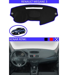 Renault Megane 3 İçin Uygun Torpido Koruma Halısı Siyah Kenar Renk Mavi