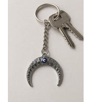 Gümüş Renk Nazar Boncuğu Ay Figürlü Metal Anahtarlık Unisex