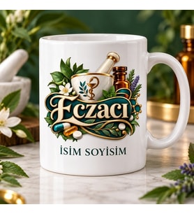 Eczacı Kupa Bardak Havan ve Botanik Desenli