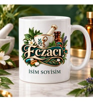 Eczacı Kupa Bardak Havan ve Botanik Desenli