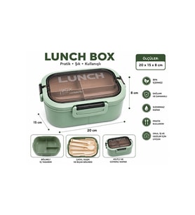 Bölmeli Lunch Box – Sızdırmaz Kapaklı, Çatal Kaşık Bıçaklı Pratik Yemek Saklama Kabı beslenme kabı