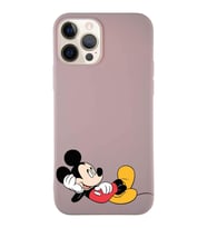 Apple iPhone 12 Pro Soft Premier Kapak Mickey Mouse-F Tasarımlı Silikon Kılıf - Pudra (Şeffaf)