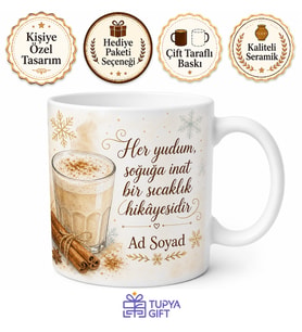 Salep ve Tarçın Temalı Baskılı Kupa Bardak Kış Hediye Porselen Mug