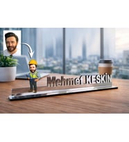 Kişiye Özel İş Güvenliği Uzmanı Karikatürlü 30 cm Ayna Pleksi Masaüstü İsimlik - İş Güvenliği Uzmanı Hediyesi Yeni İş ve Meslek Hediyesi
