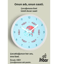 İsme Özel Sevimli Yunus Çocuk Odası Duvar Saati Orta Boy 30 cm Beyaz Camlı Sessiz