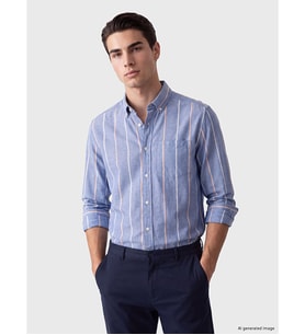 LCWAIKIKI Classic Mavi Regular Fit Çizgili Oxford Erkek Gömlek