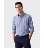LCWAIKIKI Classic Mavi Regular Fit Çizgili Oxford Erkek Gömlek