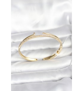 Pirinç Gold Renk Zirkon Taşlı Çivi Model Kadın Kelepçe Bileklik 5886 - SSSSSS6592-3317