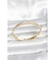 Pirinç Gold Renk Zirkon Taşlı Çivi Model Kadın Kelepçe Bileklik 5886 - SSSSSS6592-3317