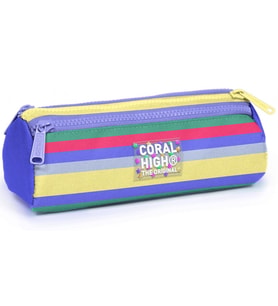 Coral High Kız Çocuk Renkli Çizgi Desenli Üç Gözlü Okul Kalem Çantası
