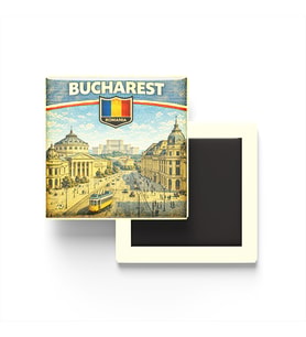 Retro Romanya Bükreş Şehri Temalı Vintage Buzdolap Magneti – 9x9 cm