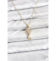 316L Çelik Zincir Gold Renk Deniz Atı Model Zirkon Taşlı Kadın Kolye - TJ-BKO10895