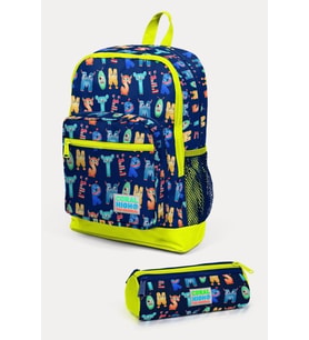 Coral High Kids Lacivert Neon Sarı Monster Desenli 2'li Okul Çanta Seti - Erkek Çocuk