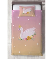 MEKTA HOME BEBEK VE ÇOCUK ODASI Çiçekli Kuğu Desenli Yatak Örtüsü