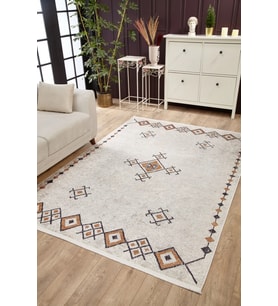 Dijital Kaymaz Yıkanabilir Bej Geometrik Salon Halısı Mutfak Halısı Koridor Halısı Yolluk HLN1683