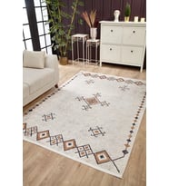 Dijital Kaymaz Yıkanabilir Bej Geometrik Salon Halısı Mutfak Halısı Koridor Halısı Yolluk HLN1683
