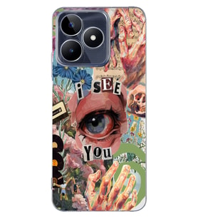 Realme C53 Uyumlu Aesthetic Kolaj Desenli Şeffaf Telefon Kılıfı