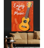 Sarı Ukulele Müzik Posteri Dekoratif Kanvas - Mdf Ahşap Tablo