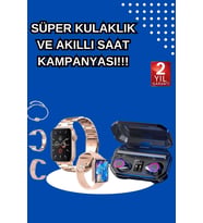 Mey İthalat® Kadınlar İçin 3 Kordonlu Akıllı Saat Dijital Göstergeli Powerbankli Bluetooth Kulaklık