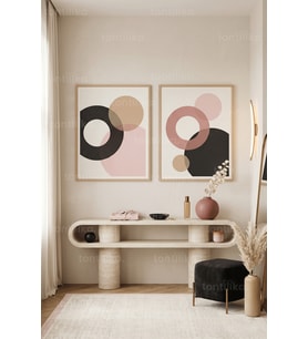 Modern Minimalist Geometrik Soyut 2’li Ahşap Çerçeveli Tablo Seti