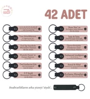 Akademik Proje Ekibine, 42'li Set, Kişisel Mesaj Eklenebilen Deri Anahtarlık, Pudra & Siyah