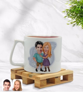 BK Gift Kişiye Özel Sevgililer Karikatürlü Middle Beyaz Kupa Bardak Model 80